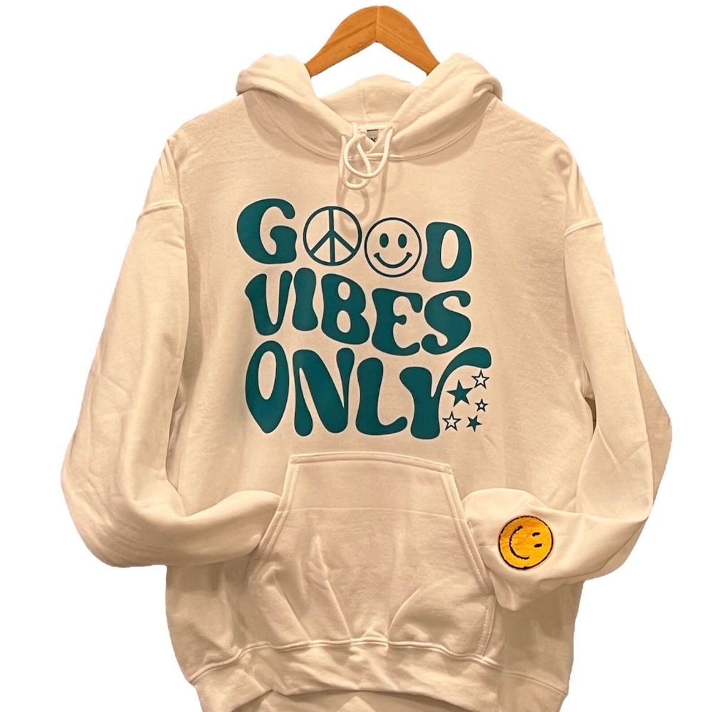 Good Vibes Only Hoodie,Smiley Face,Smiley Hoodie,chenille patch,trendy hoodie